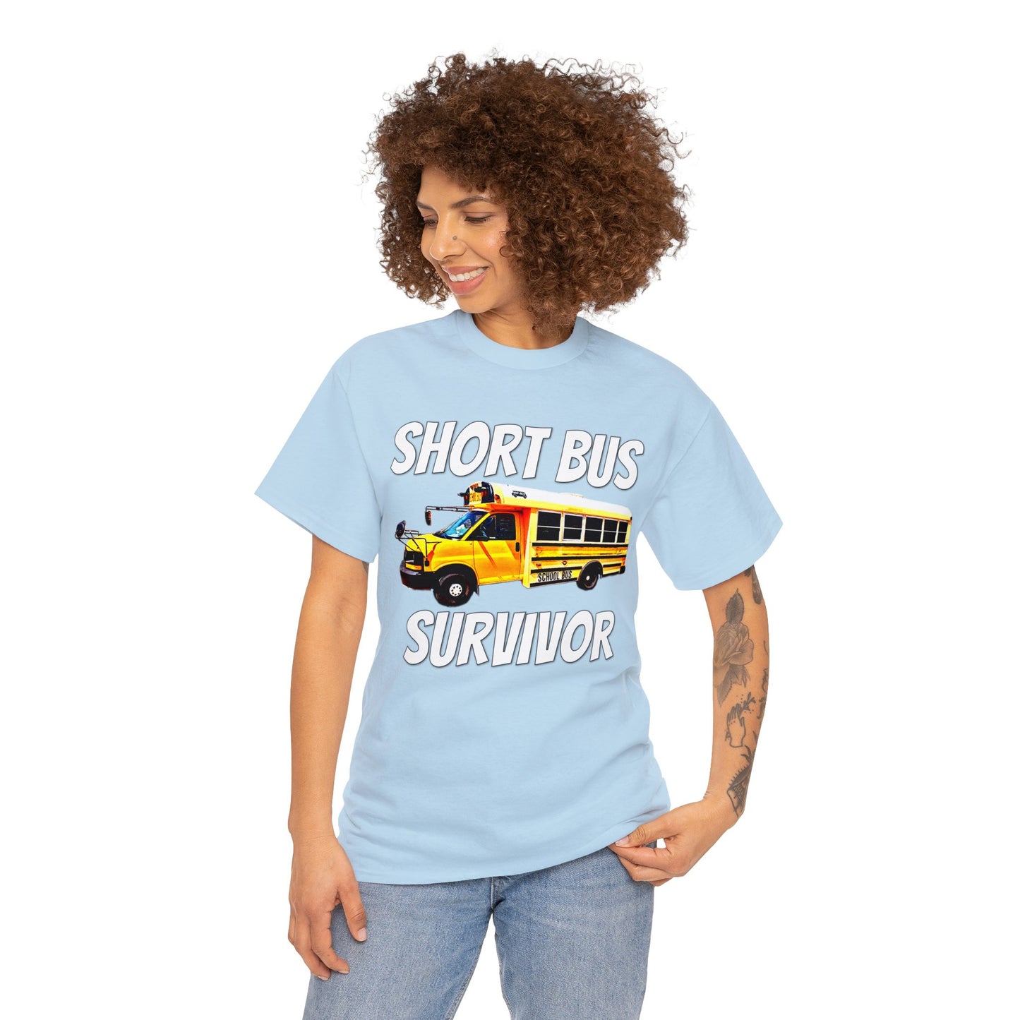 Short Bus, I Survived Riding the Short Bus, School Bus, Short Bus Rider Heavy Cotton Tee