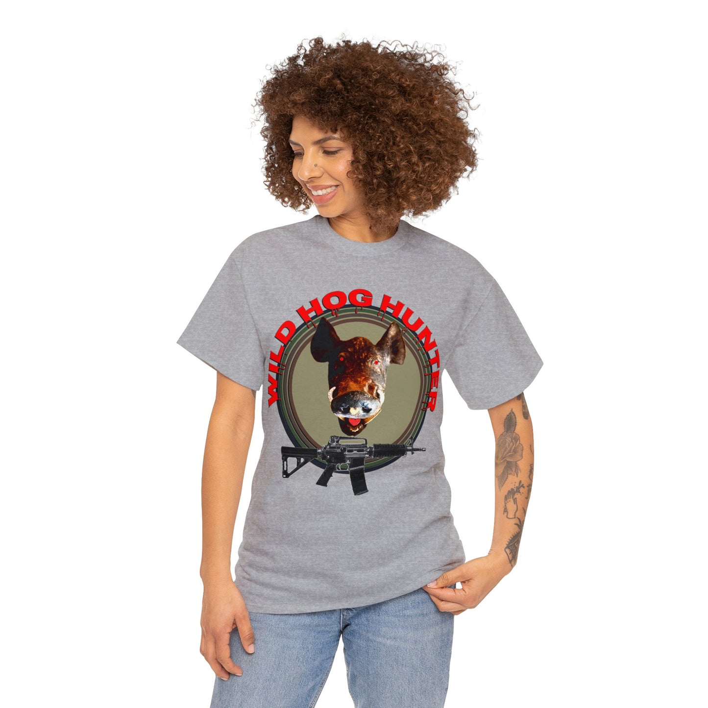 Wild Hog Hunter, Wild Hog, Hog Wild, Hog Boar Hunting Heavy Cotton Tee