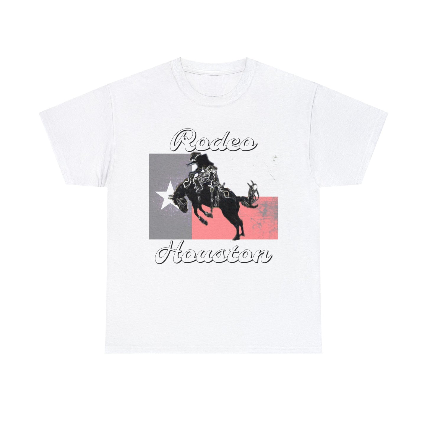 Vintage Rodeo Houston Texas Flag Bronc Buster Heavy Cotton Tee