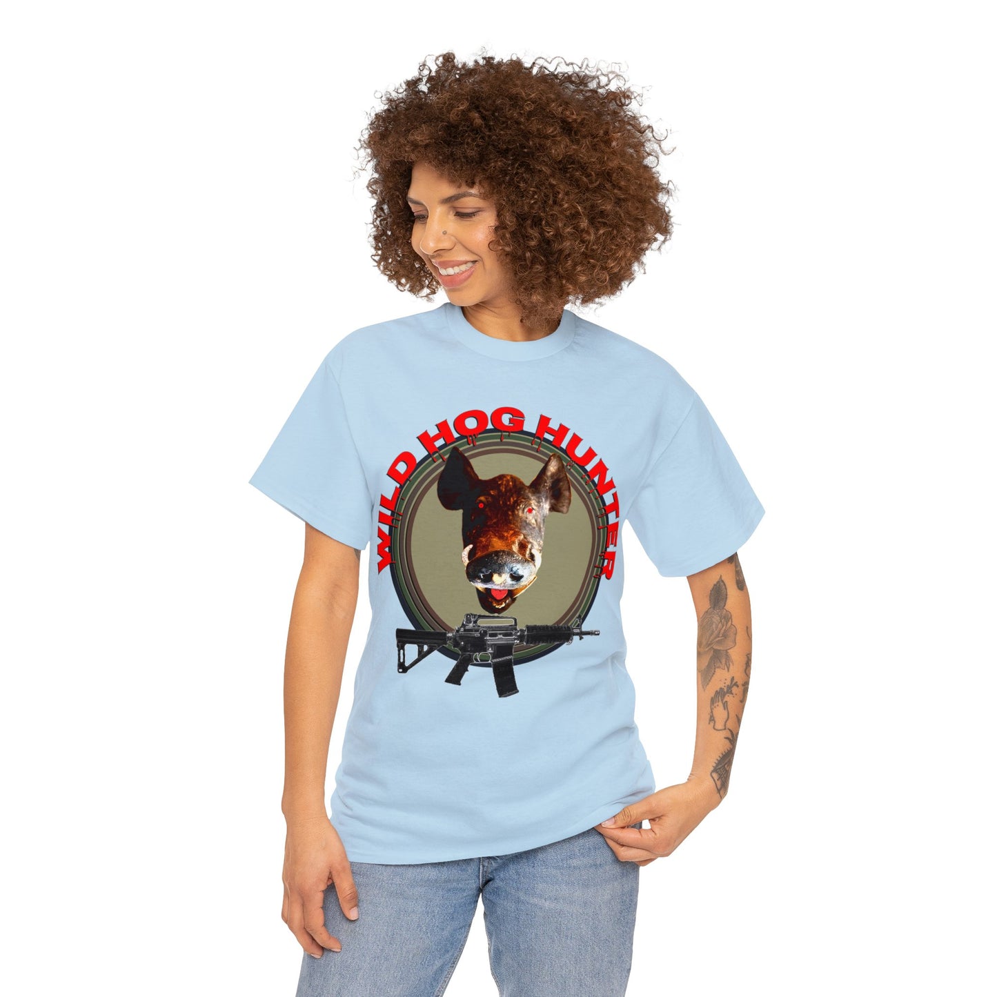 Wild Hog Hunter, Wild Hog, Hog Wild, Hog Boar Hunting Heavy Cotton Tee