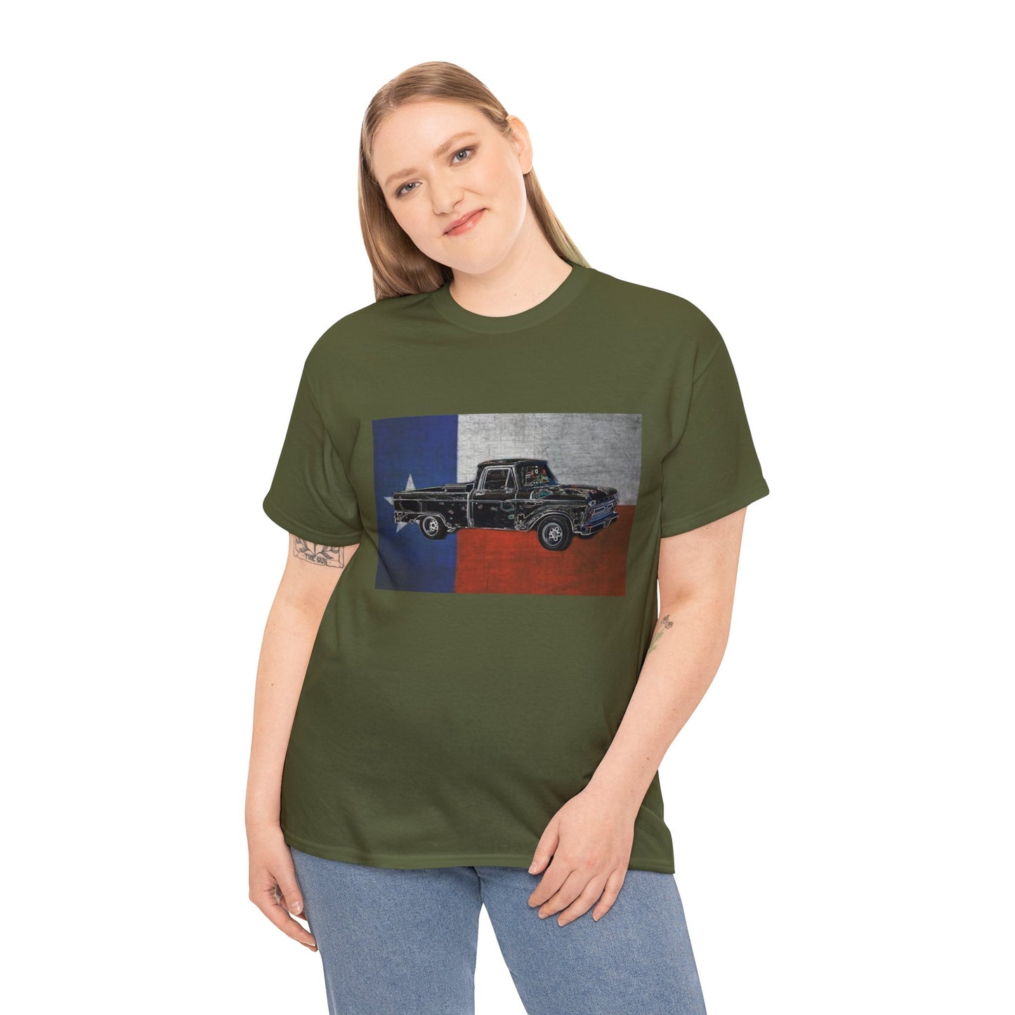 Vintage Texas Flag Pickup Truck Heavy Cotton Tee