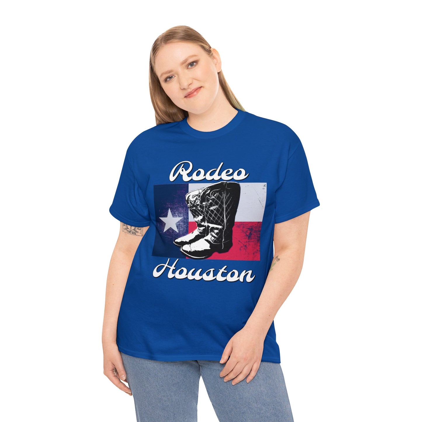 Vintage Rodeo Houston Texas Flag Bronc Buster Heavy Cotton Tee