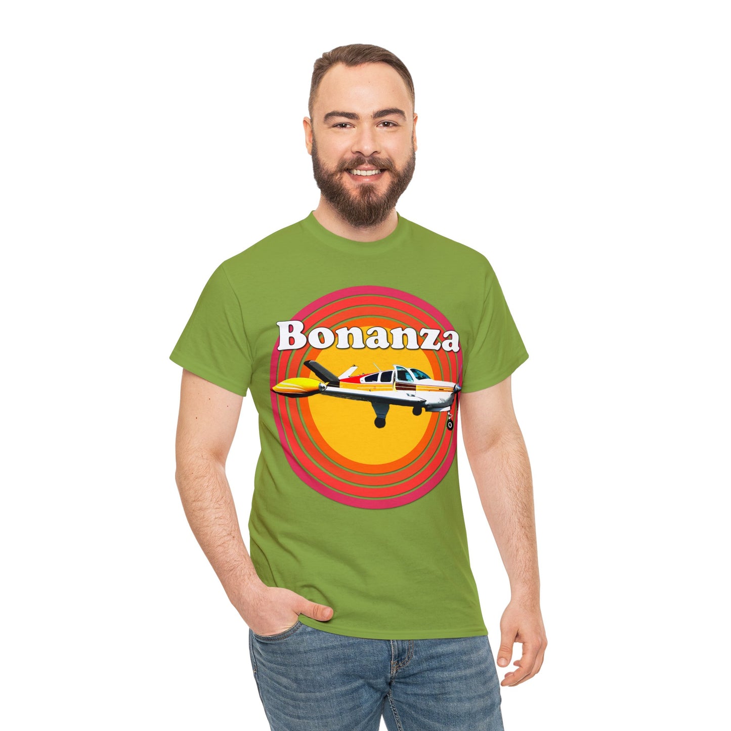 Vintage Bonanza Airplane, 1970s Private Airplane, Turbo Prop Aircraft Heavy Cotton Tee