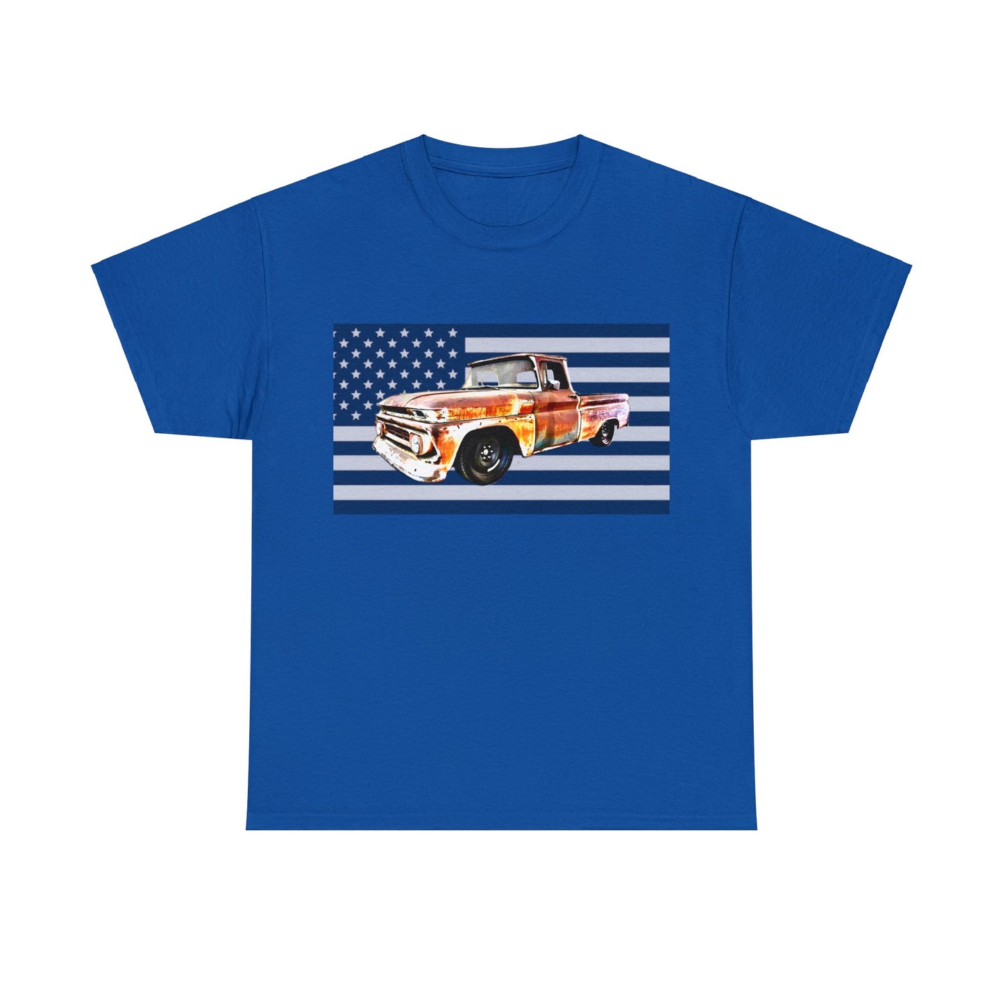 Vintage American Made Pickup Truck and Flag, Antique USA Truck Heavy Cotton Tee