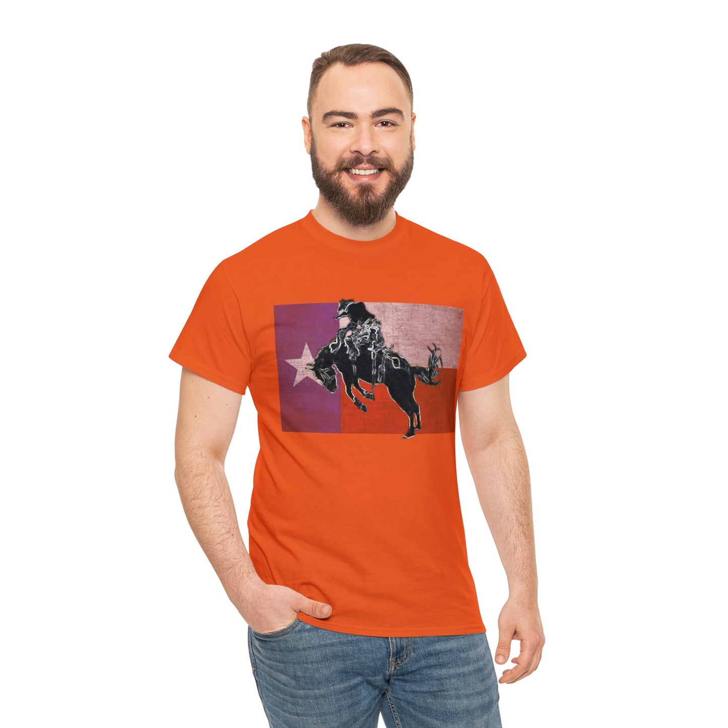 Rodeo, Bronco Rider, Bronc Buster, Cowboy Rider, Horse Rider, Wild Horse Heavy Cotton Tee