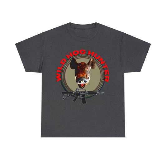 Wild Hog Hunter, Wild Hog, Hog Wild, Hog Boar Hunting Heavy Cotton Tee