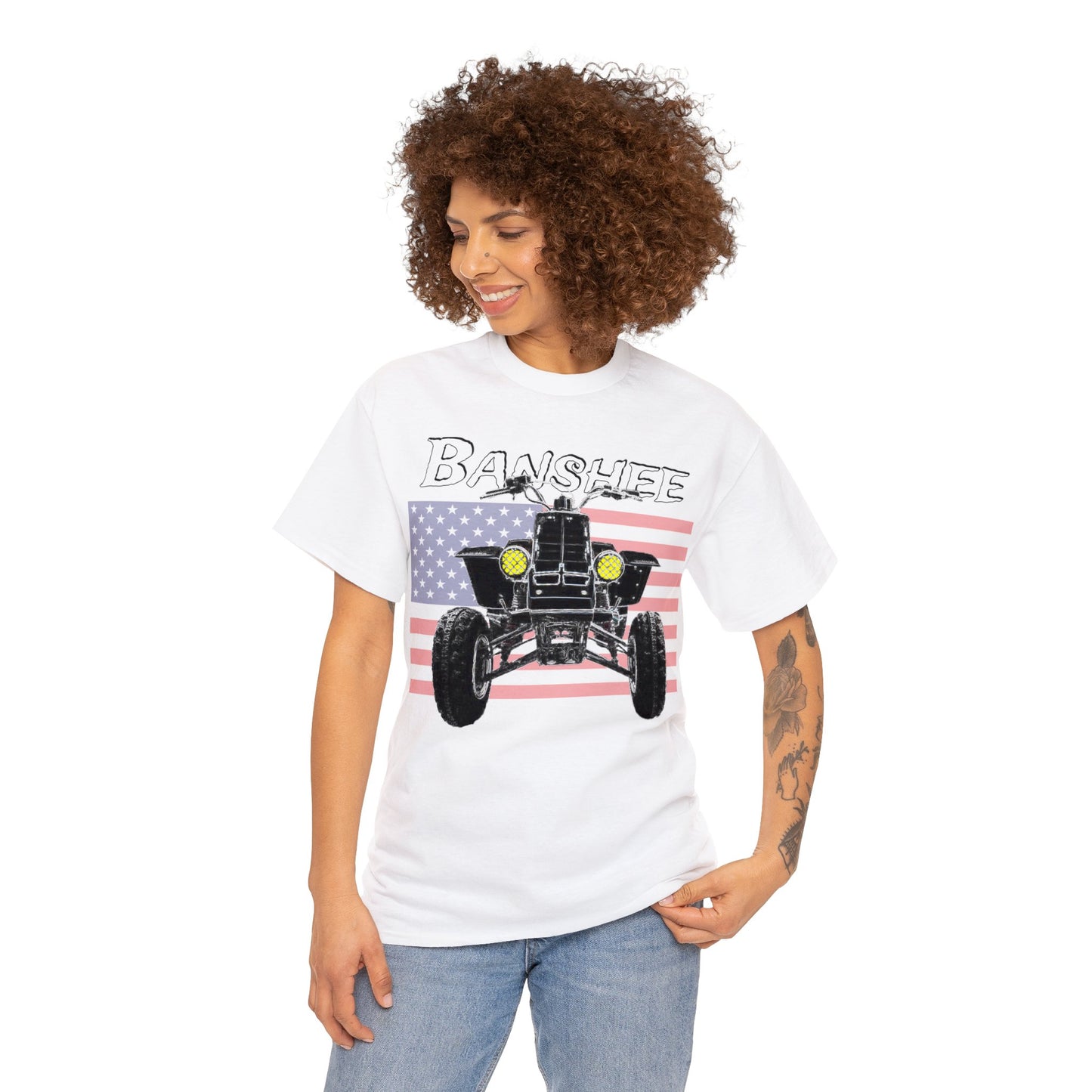 Banshee Quad ATV, Banshee Four Wheeler, Quad Bike American Flag Heavy Cotton Tee