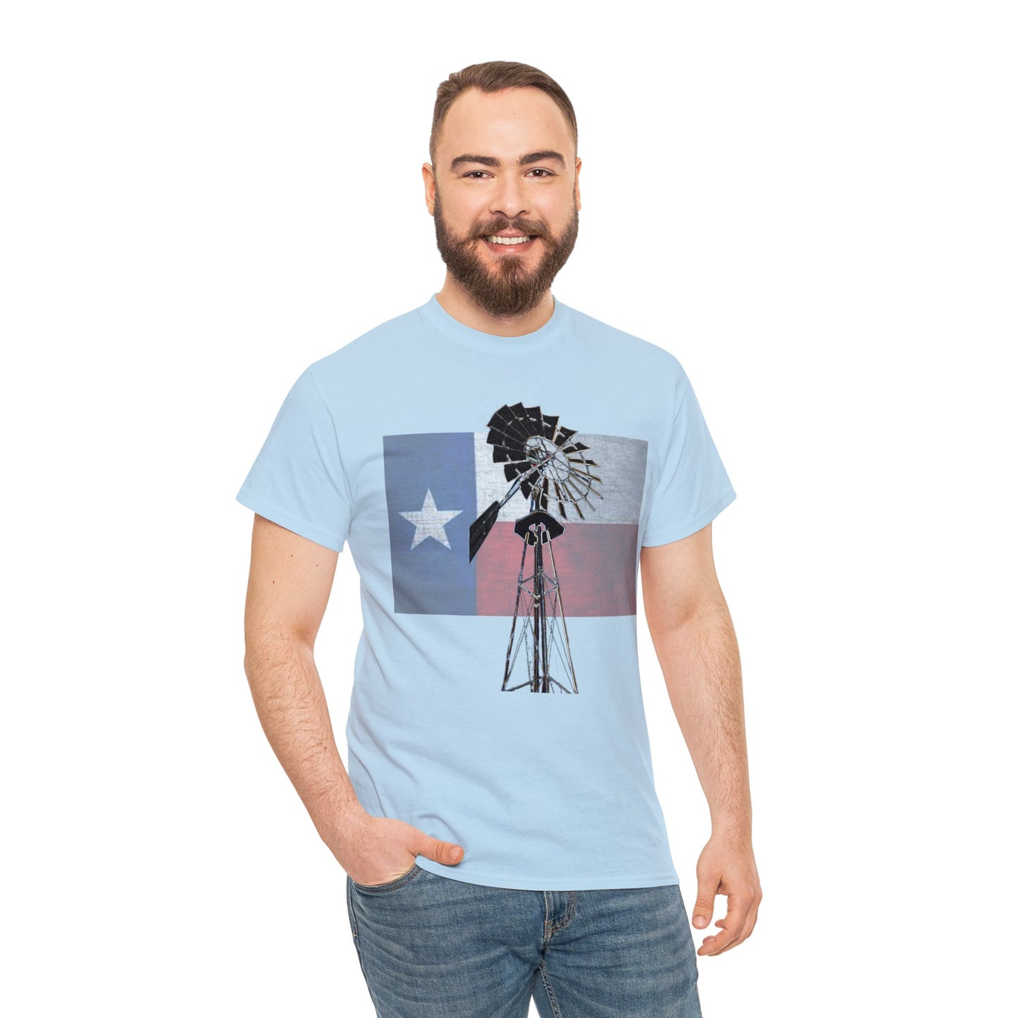 Texas Flag, Windmill, Country Boy, Country Girl, Farmer, Vintage, Retro Heavy Cotton Tee