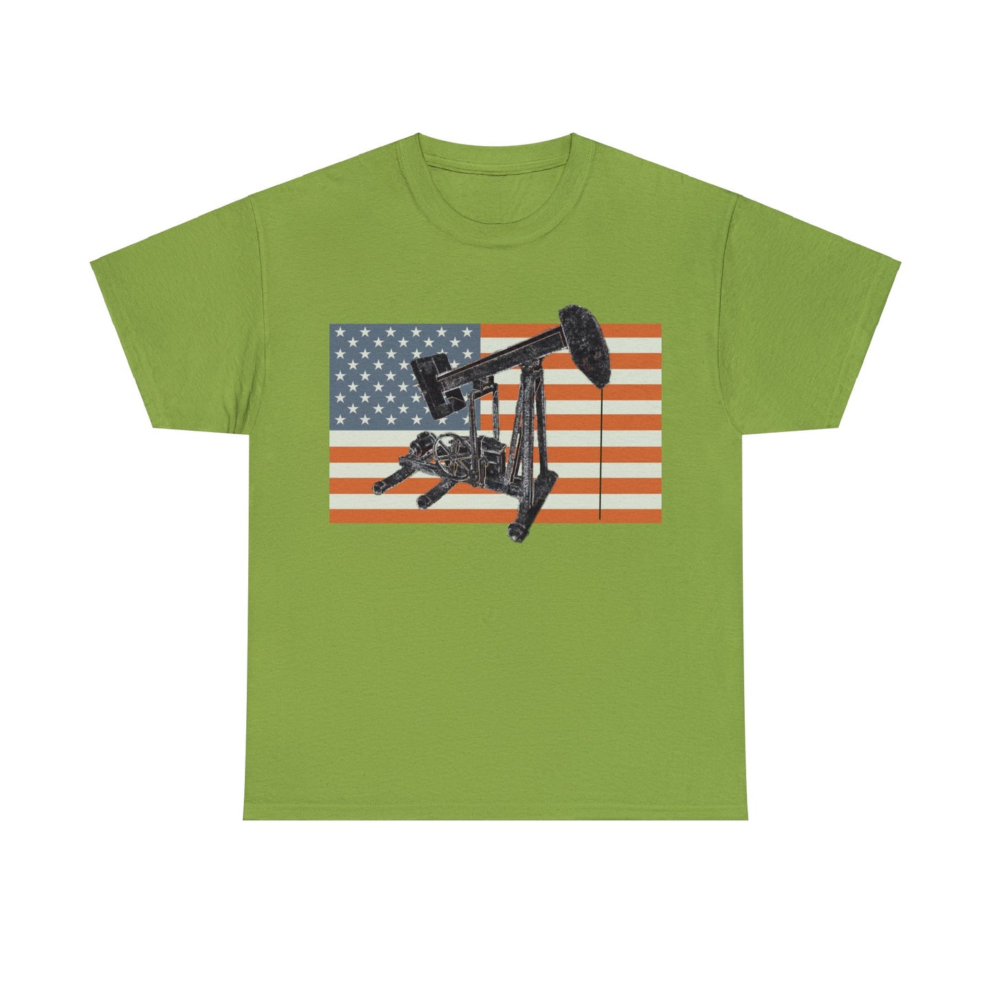 American Oil Worker Pump Jack USA Flag Heavy Cotton Tee