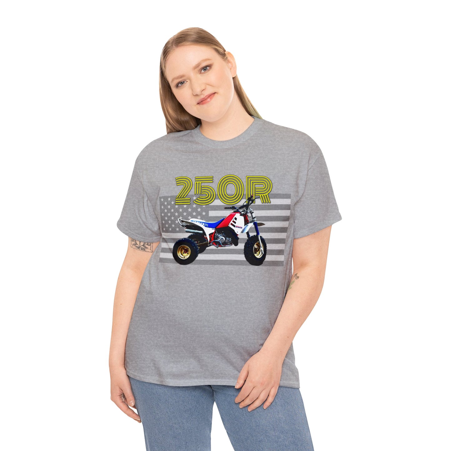 250r ATV ATC Vintage Retro Three Wheeler American Flag Heavy Cotton Tee