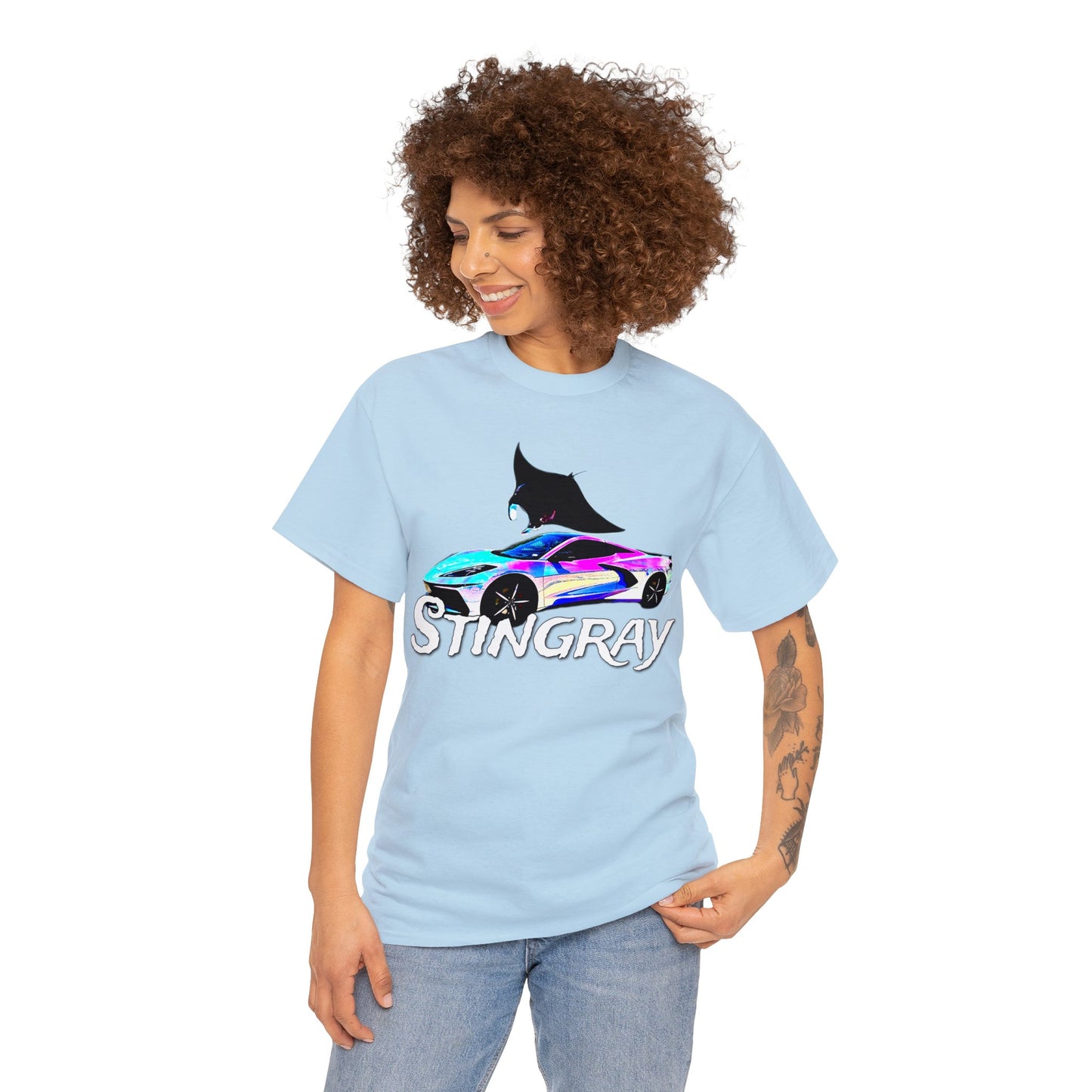 Sting Ray Car, Vette, Stingray Sports Car American Automobile Heavy Cotton Tee