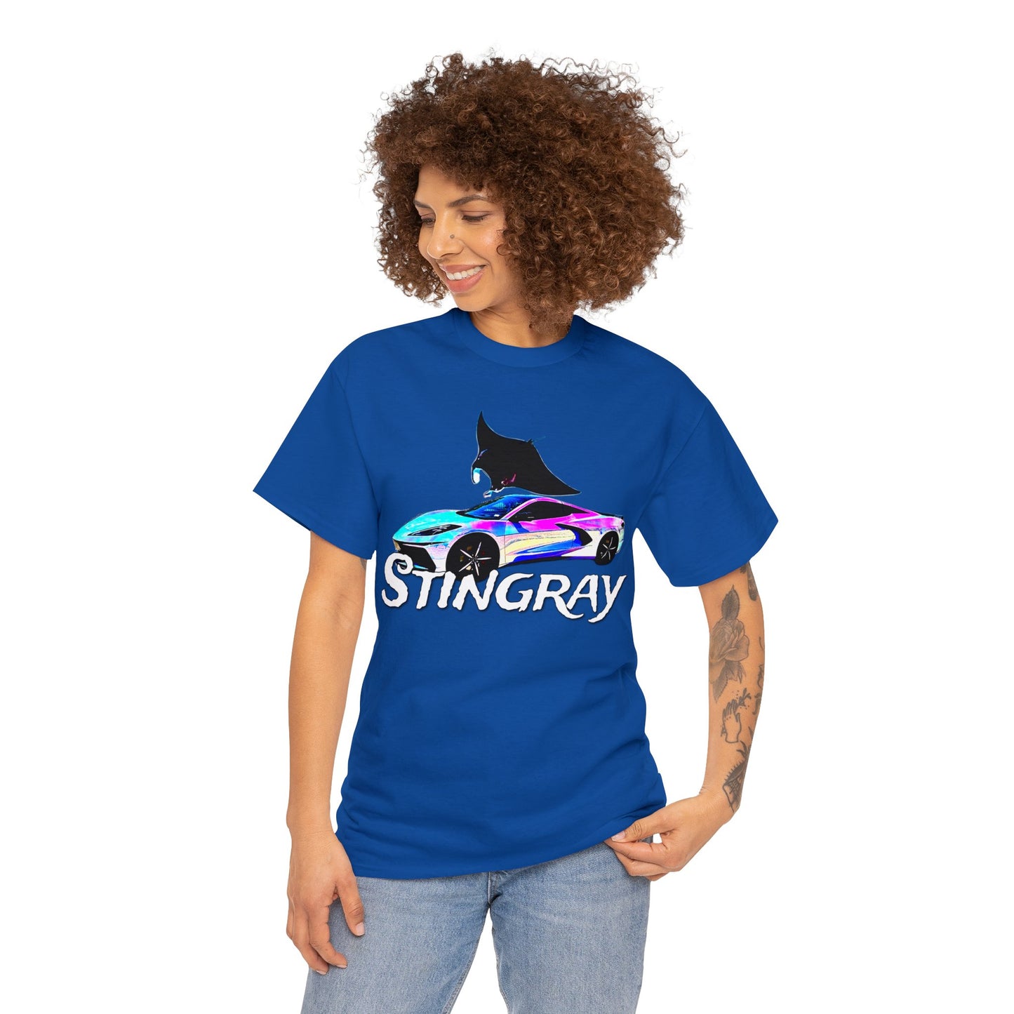 Sting Ray Car, Vette, Stingray Sports Car American Automobile Heavy Cotton Tee