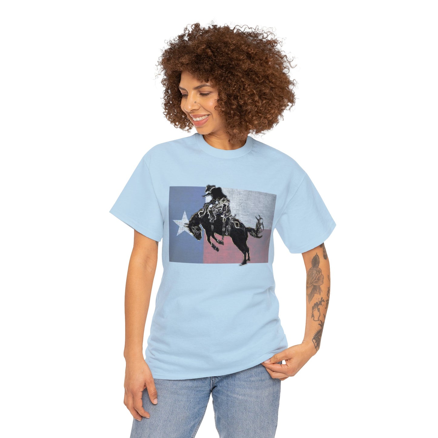 Rodeo, Bronco Rider, Bronc Buster, Cowboy Rider, Horse Rider, Wild Horse Heavy Cotton Tee