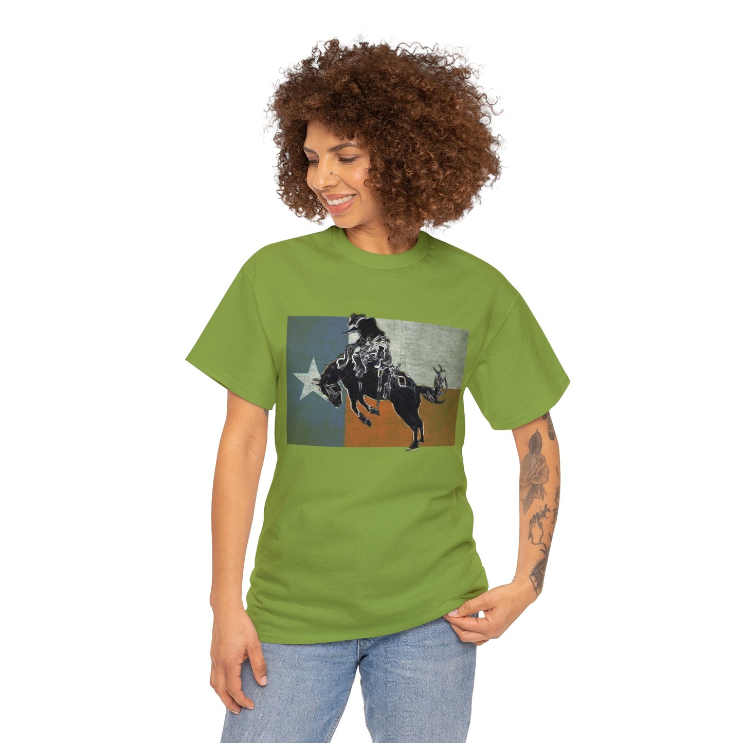 Rodeo, Bronco Rider, Bronc Buster, Cowboy Rider, Horse Rider, Wild Horse Heavy Cotton Tee