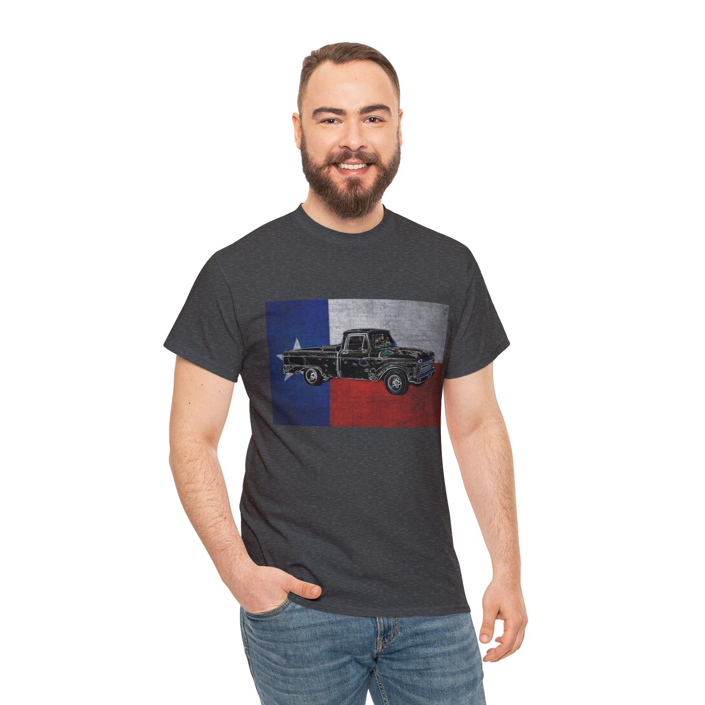 Vintage Texas Flag Pickup Truck Heavy Cotton Tee