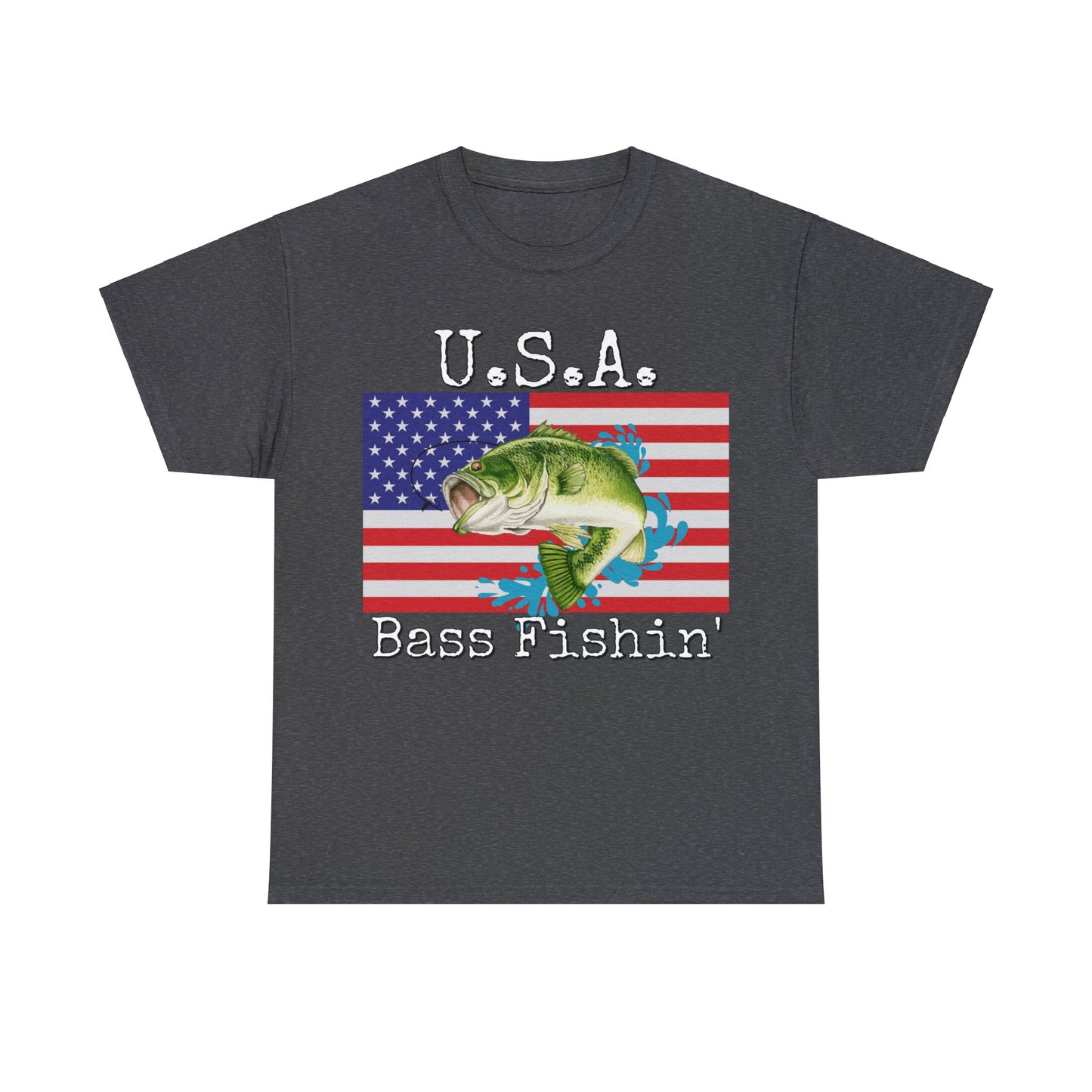 Vintage Retro USA American Flag Bass Fishing Heavy Cotton Tee