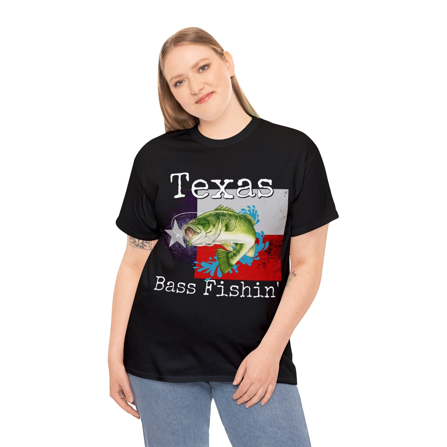 Vintage Retro Bass Fishing Fisherman Texas Heavy Cotton Tee