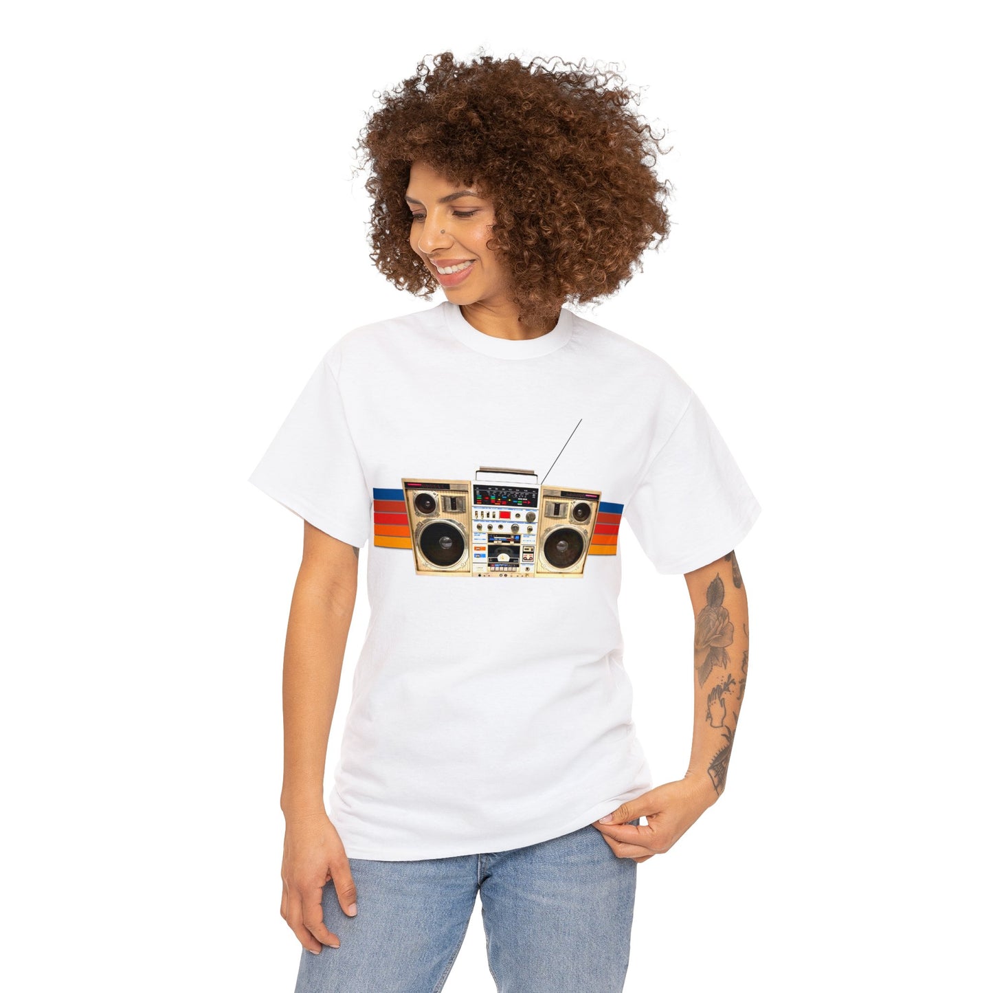 Jam Box, Ghetto Blaster, Boombox, Vintage Radio, Retro Cassette Player Heavy Cotton Tee