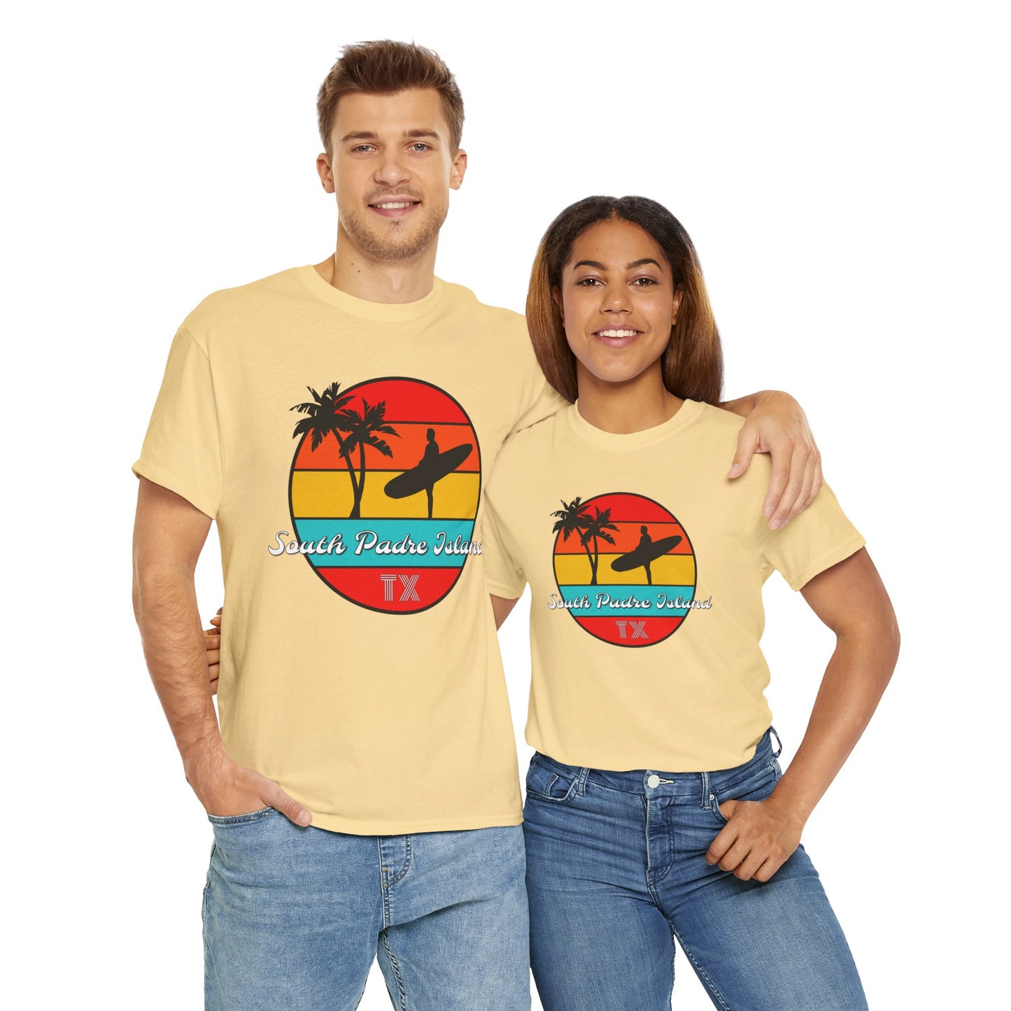 South Padre Island Texas, South Padre Surfer, Palm Trees Heavy Cotton Tee