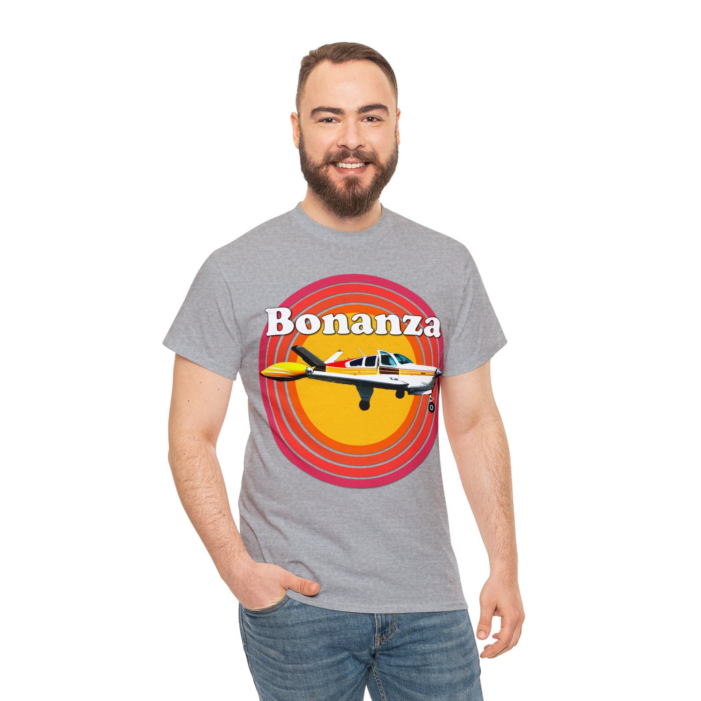 Vintage Bonanza Airplane, 1970s Private Airplane, Turbo Prop Aircraft Heavy Cotton Tee