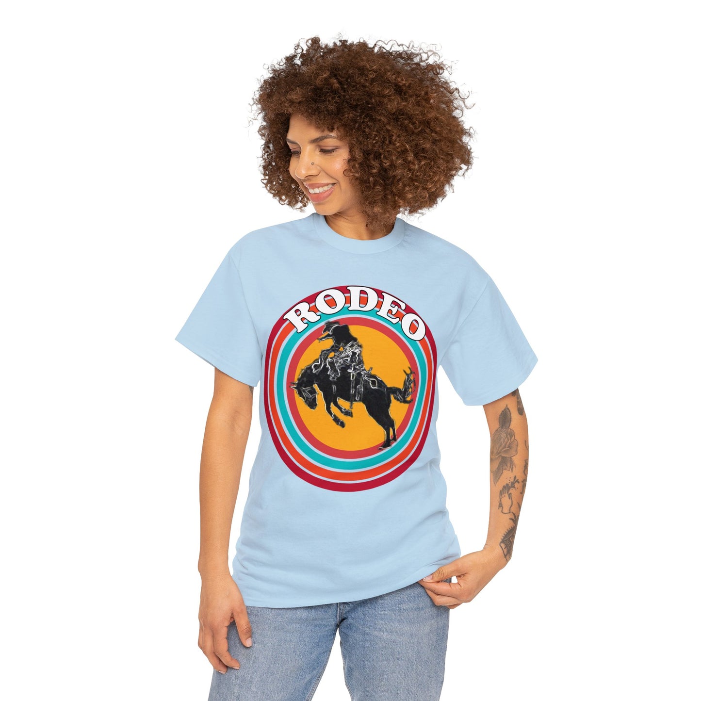 Rodeo, Bronco Rider, Bronc Buster, Cowboy Rider, Horse Rider, Wild Horse Heavy Cotton Tee