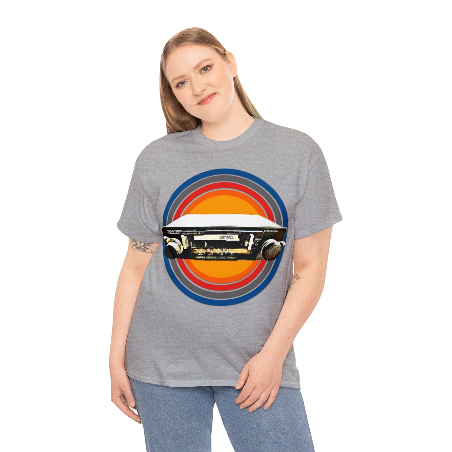 Vintage Retro Car Stereo Tape Deck Tuner Heavy Cotton Tee