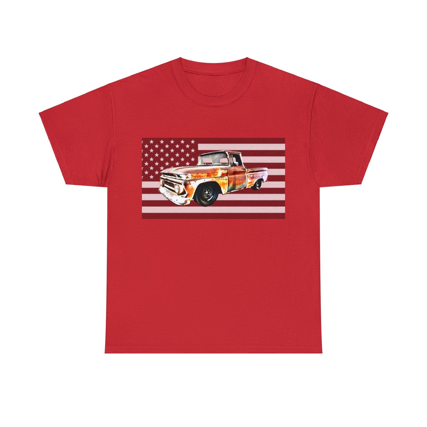 Vintage American Made Pickup Truck and Flag, Antique USA Truck Heavy Cotton Tee