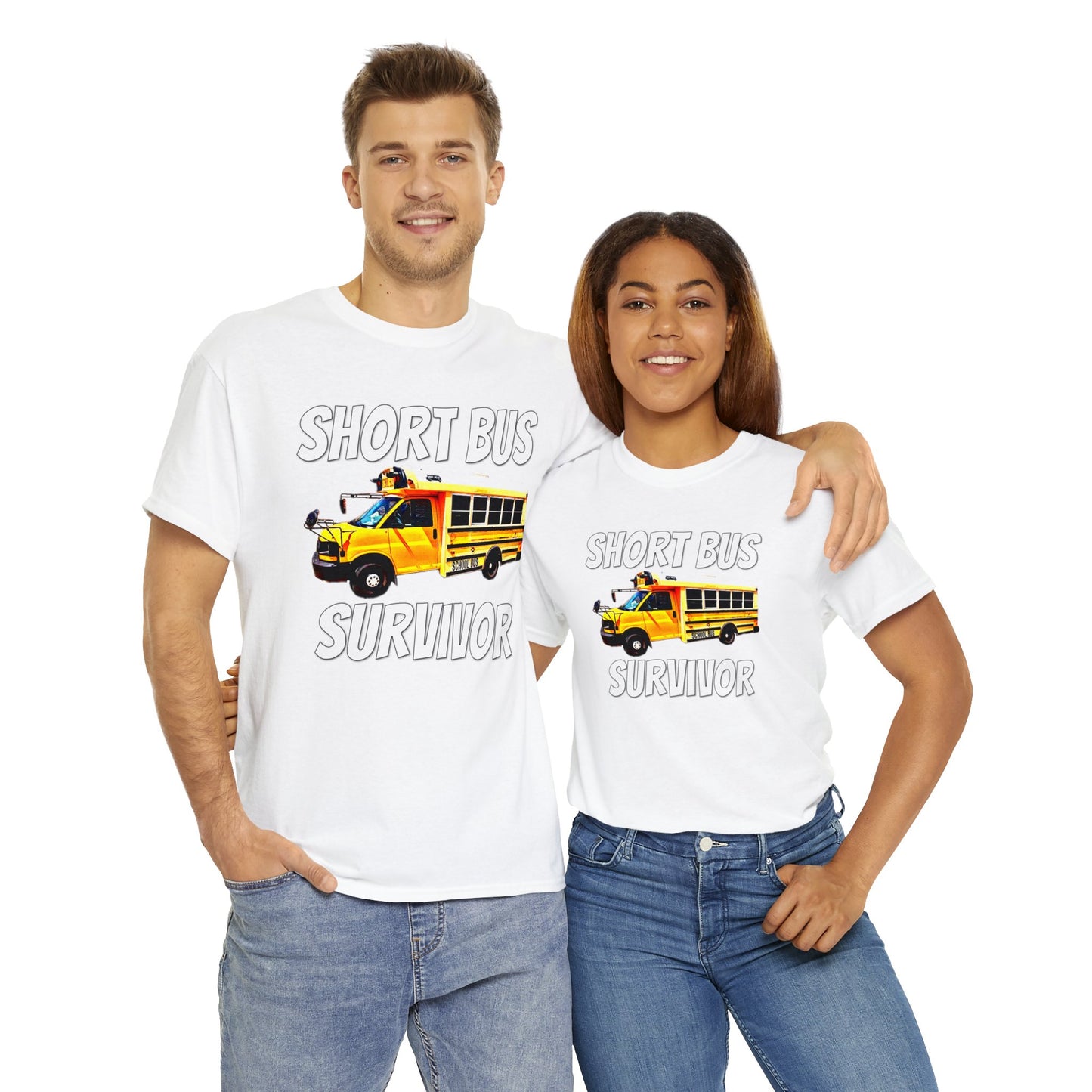 Short Bus, I Survived Riding the Short Bus, School Bus, Short Bus Rider Heavy Cotton Tee