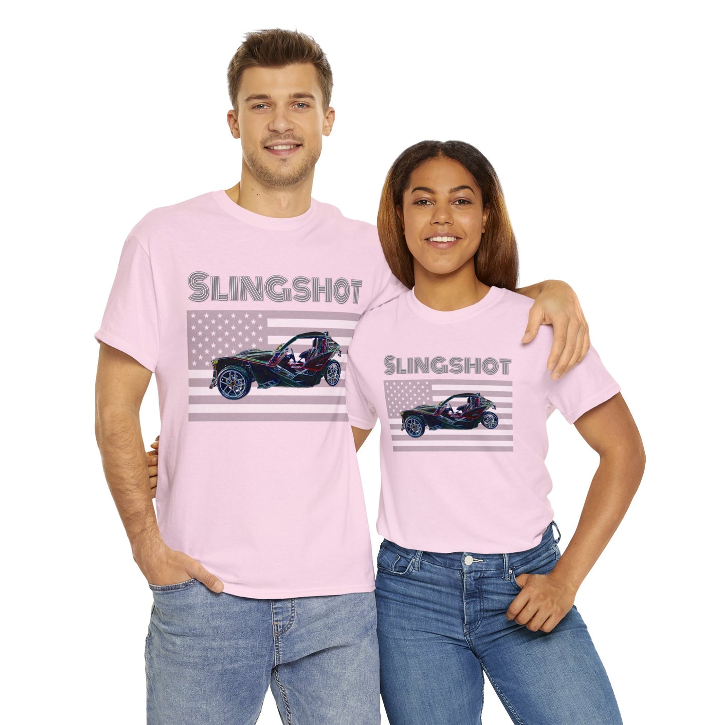 Sling Shot Three Wheel Car, Slingshot Convertible, American Flag Heavy Cotton Tee