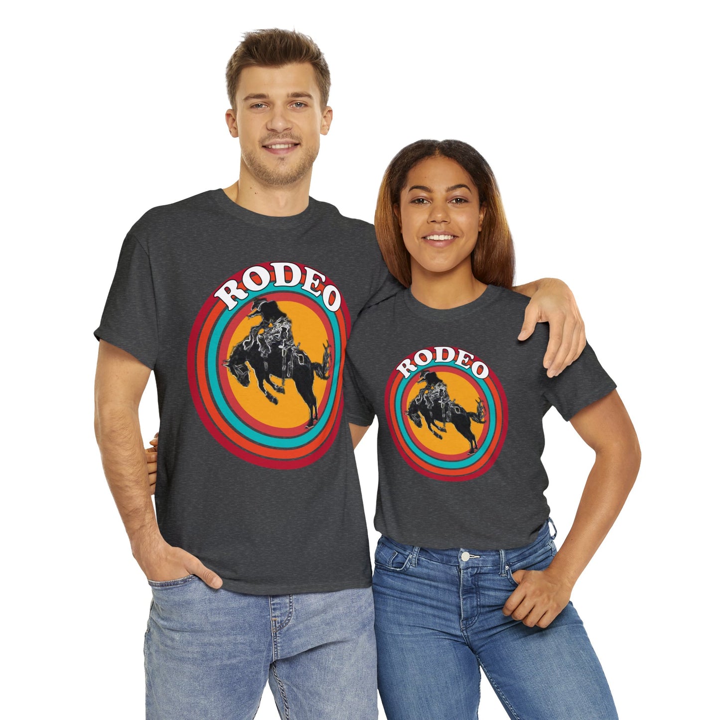 Rodeo, Bronco Rider, Bronc Buster, Cowboy Rider, Horse Rider, Wild Horse Heavy Cotton Tee