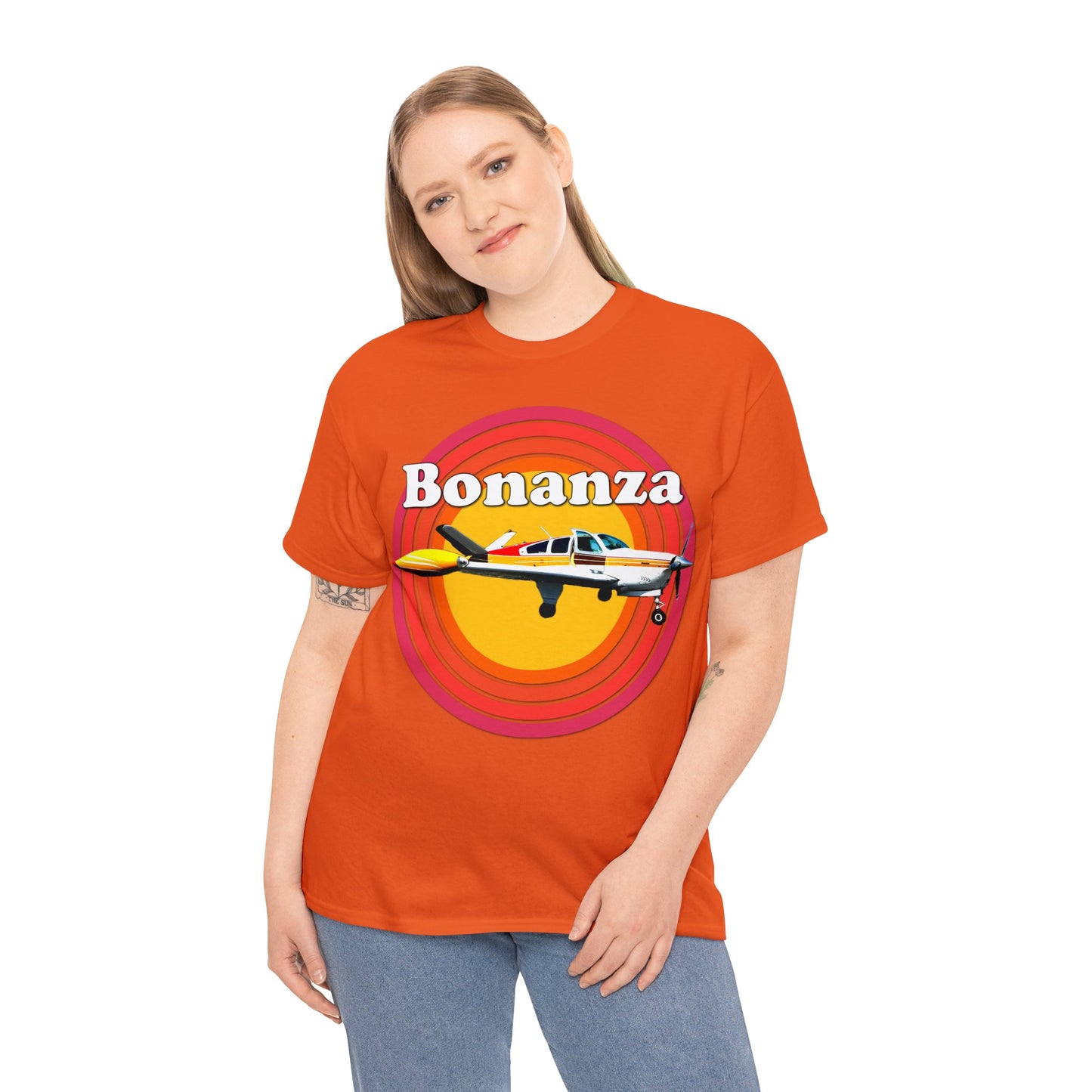 Vintage Bonanza Airplane, 1970s Private Airplane, Turbo Prop Aircraft Heavy Cotton Tee