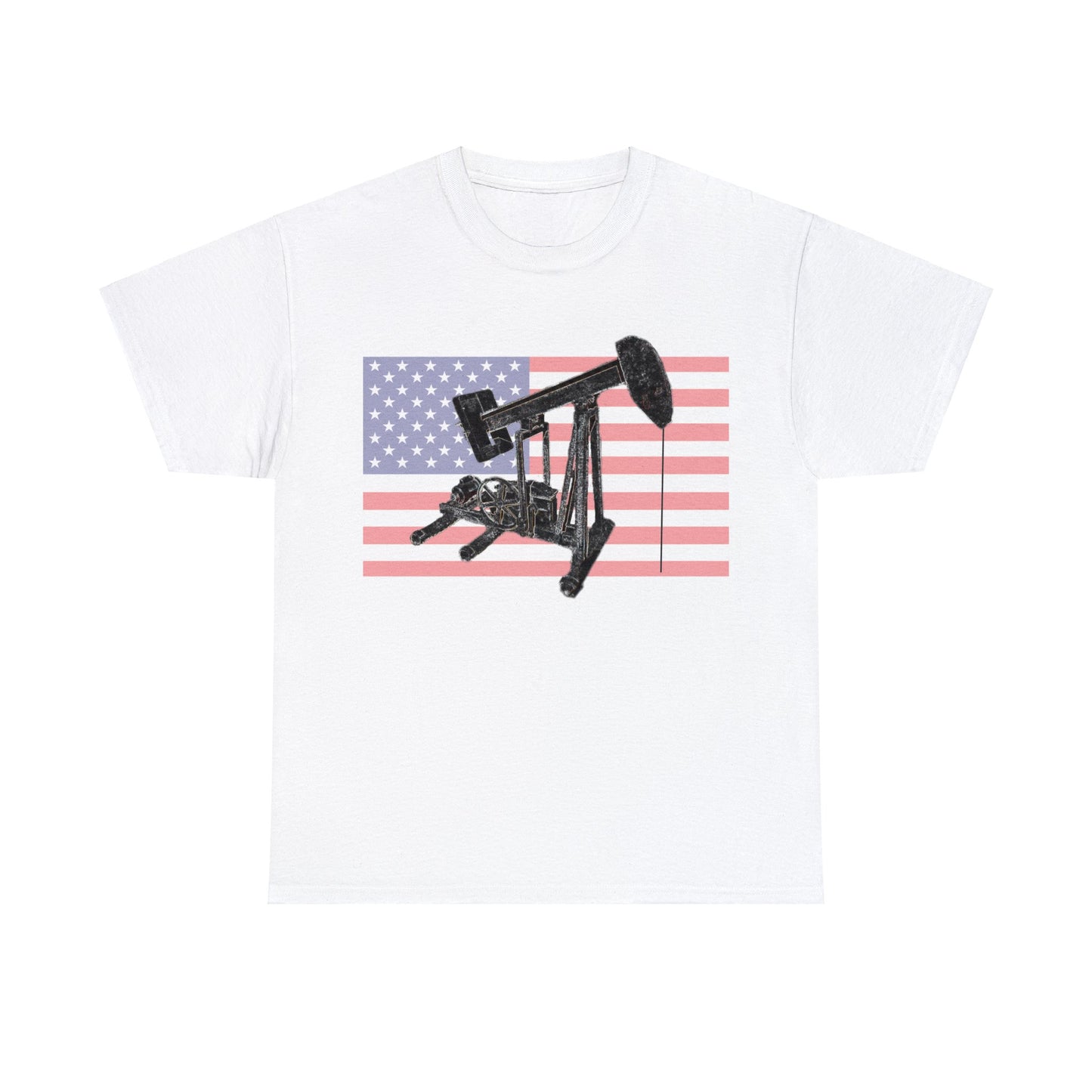 American Oil Worker Pump Jack USA Flag Heavy Cotton Tee