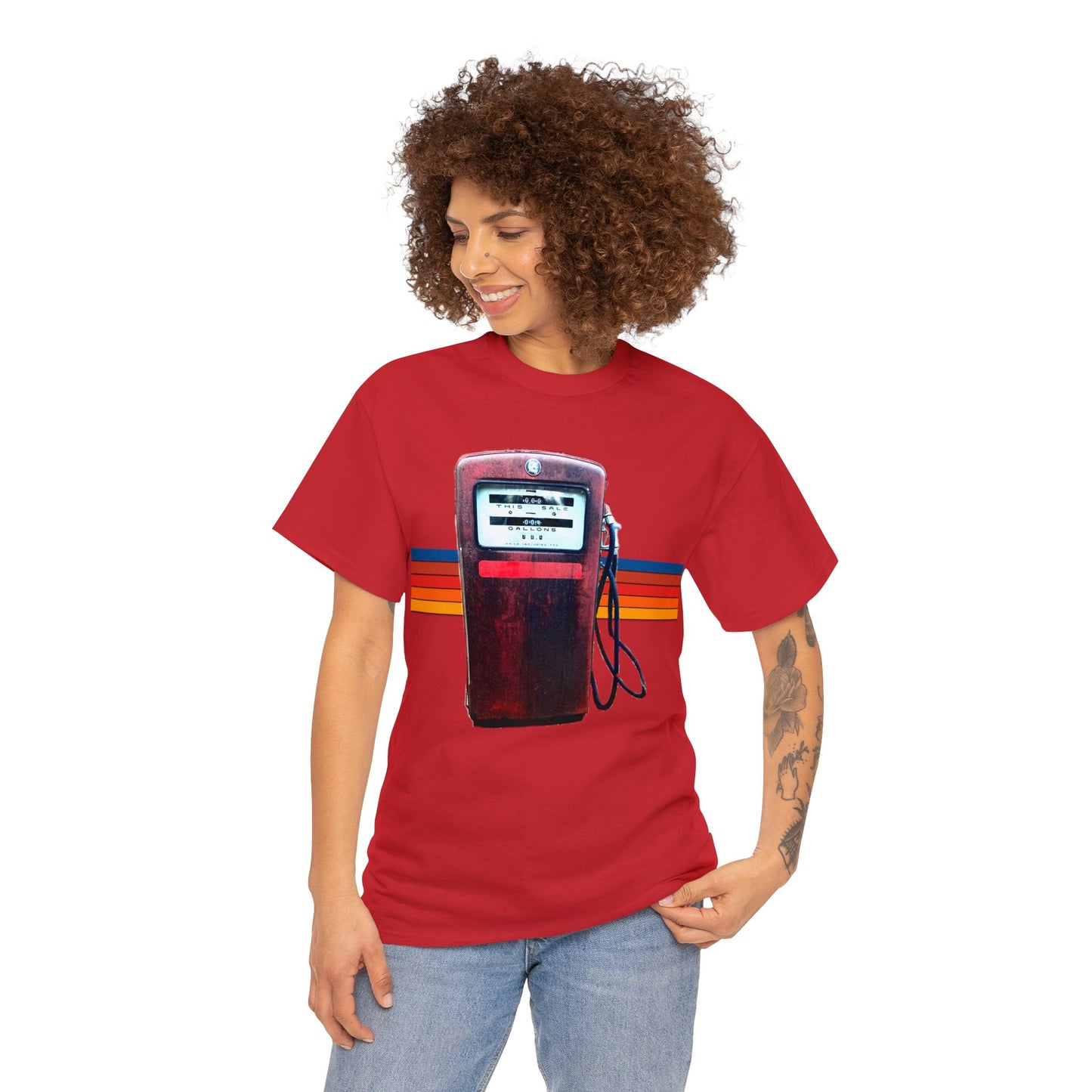 Vintage Red Gasoline Pump, Vintage Retro Gas Station Pump Heavy Cotton Tee