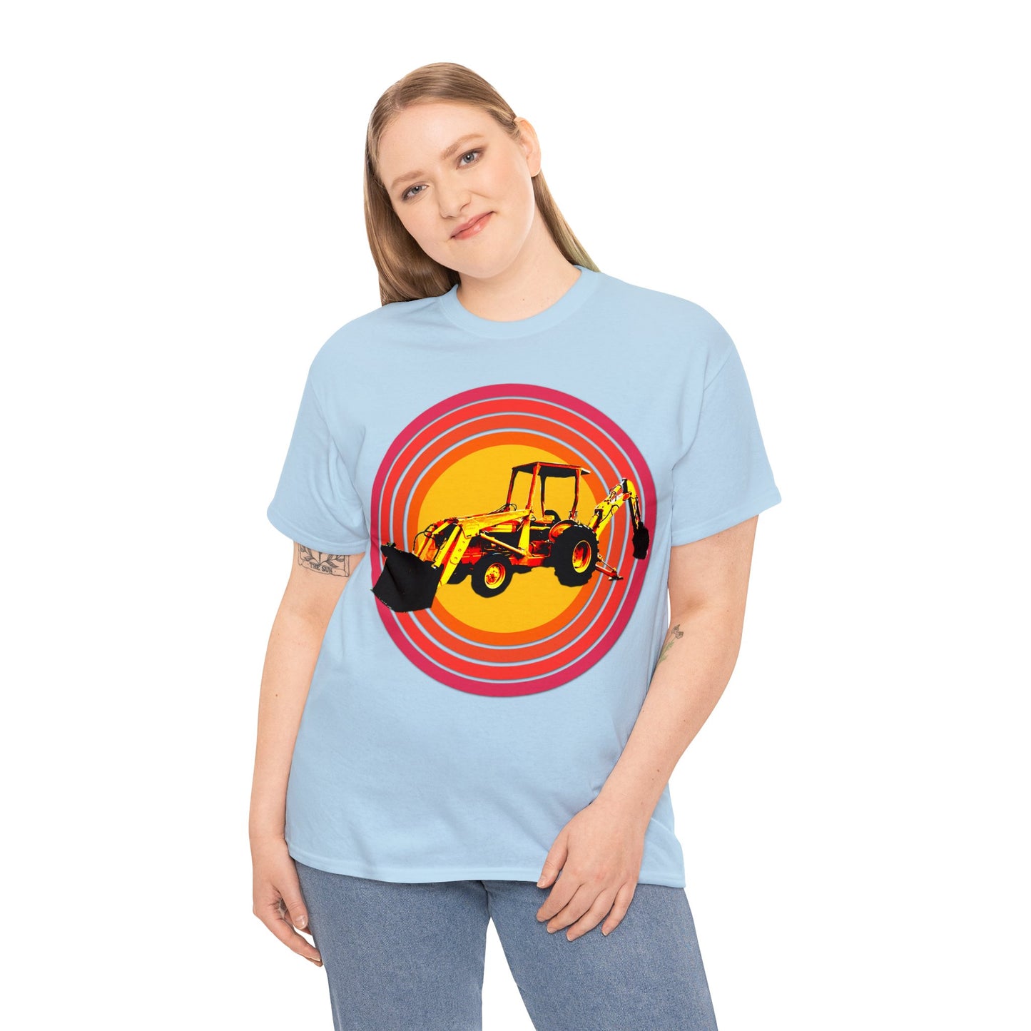 Back Hoe, Tractor, Bulldozer, Excavator, Construction, Under Construction Heavy Cotton Tee