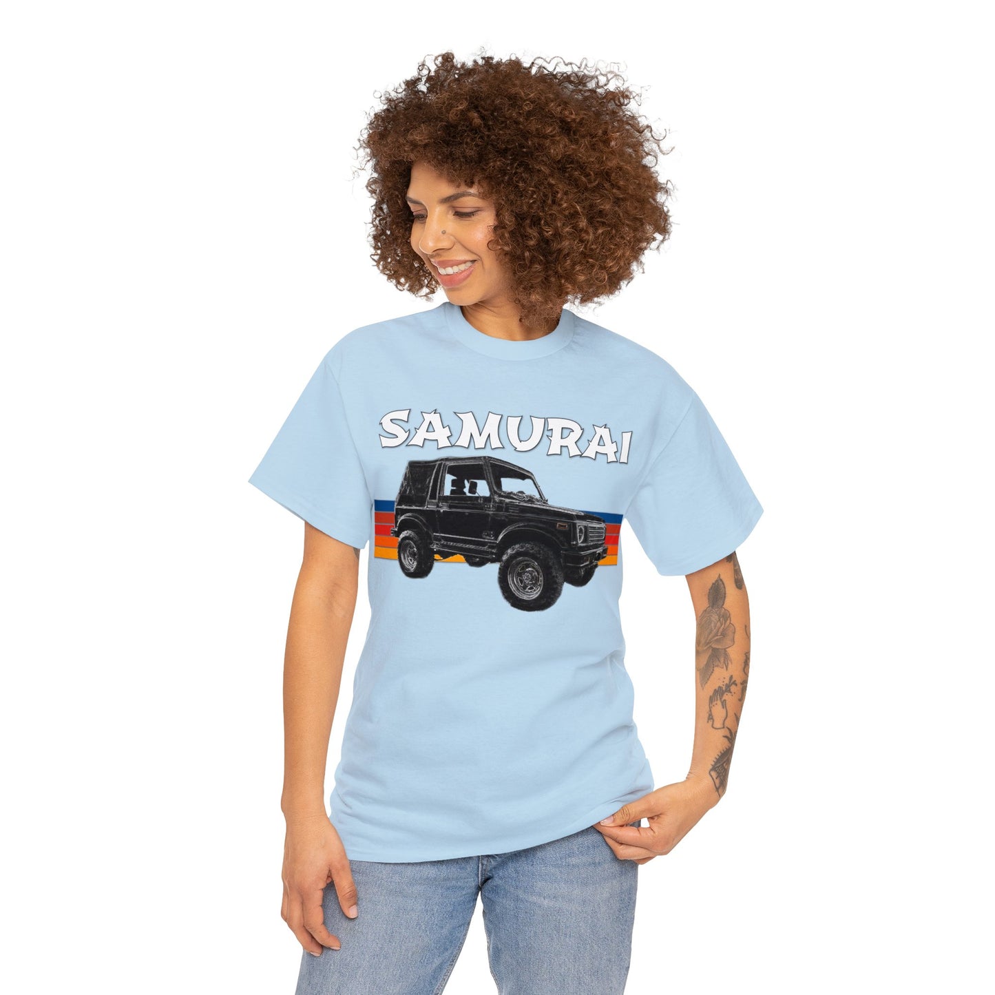 Samurai Vintage Retro 4x4 Truck, Samurai 4 Wheel Drive Car Heavy Cotton Tee