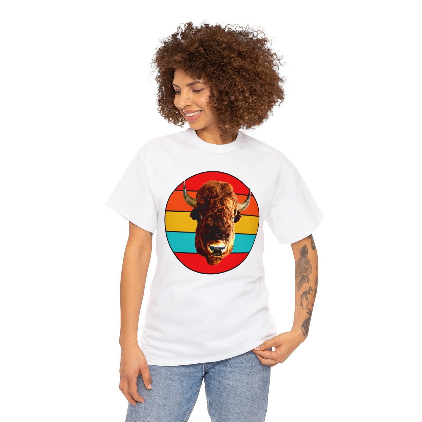 Buffalo Bison Head, Buffalo Mount, Wild Buffalo Heavy Cotton Tee