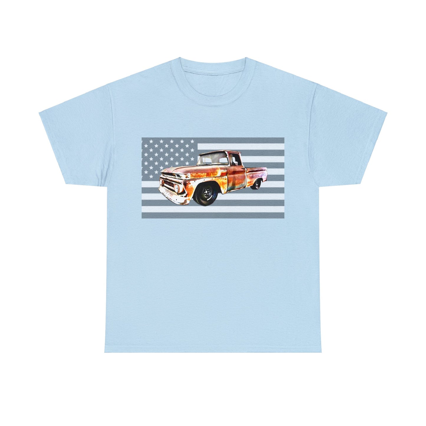 Vintage American Made Pickup Truck and Flag, Antique USA Truck Heavy Cotton Tee