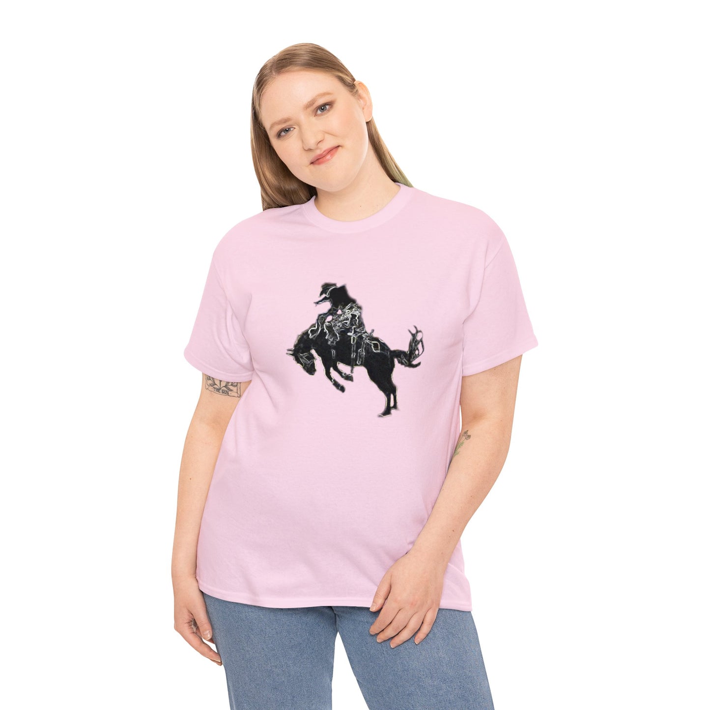 Rodeo, Bronco Rider, Bronc Buster, Cowboy Rider, Horse Rider, Wild Horse Heavy Cotton Tee