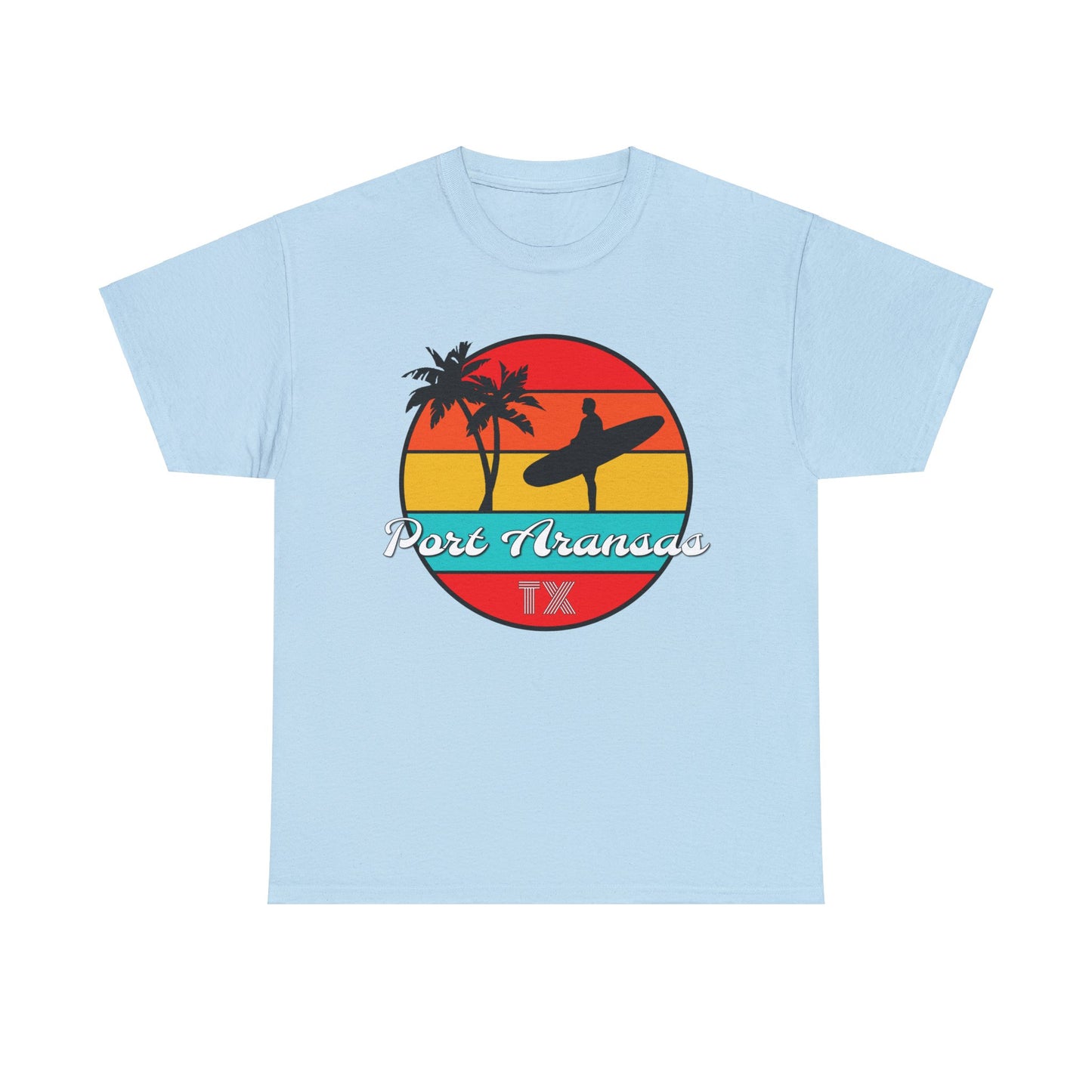 Port Aransas Texas, Port A Surfer, Palm Trees, Beach Vacation Heavy Cotton Tee