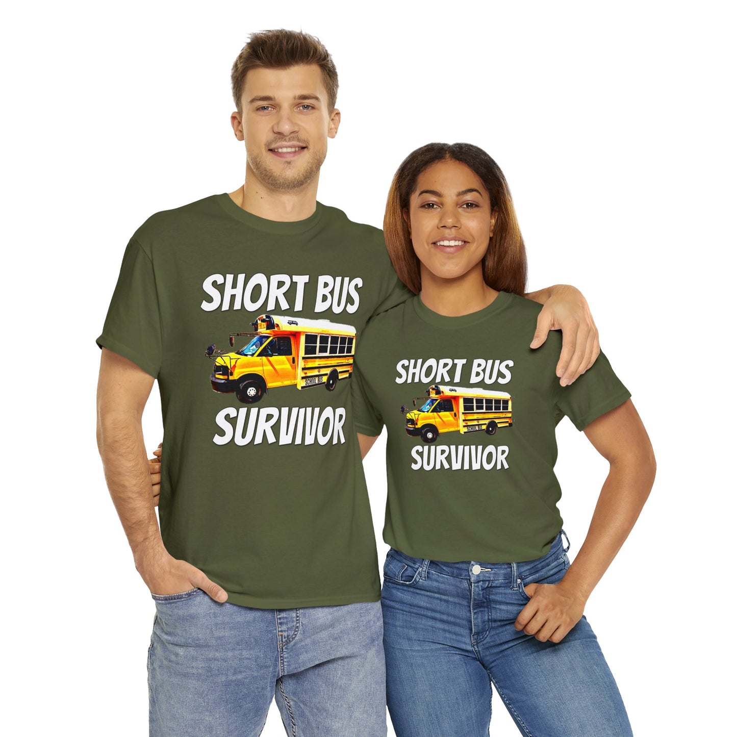 Short Bus, I Survived Riding the Short Bus, School Bus, Short Bus Rider Heavy Cotton Tee