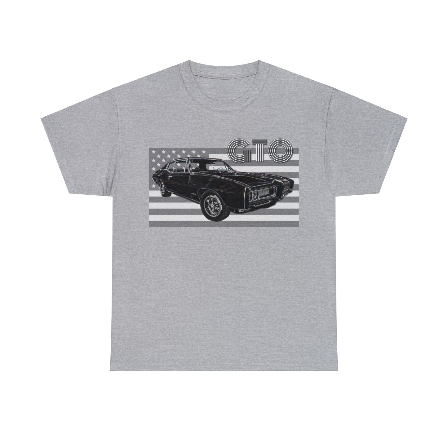 GTO Muscle Car, Pontiac, Vintage Car, Vintage American Car, American Flag Heavy Cotton Tee