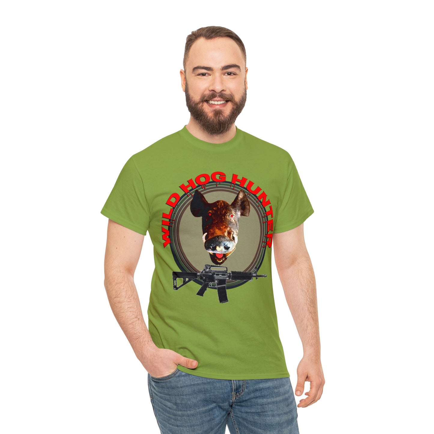 Wild Hog Hunter, Wild Hog, Hog Wild, Hog Boar Hunting Heavy Cotton Tee