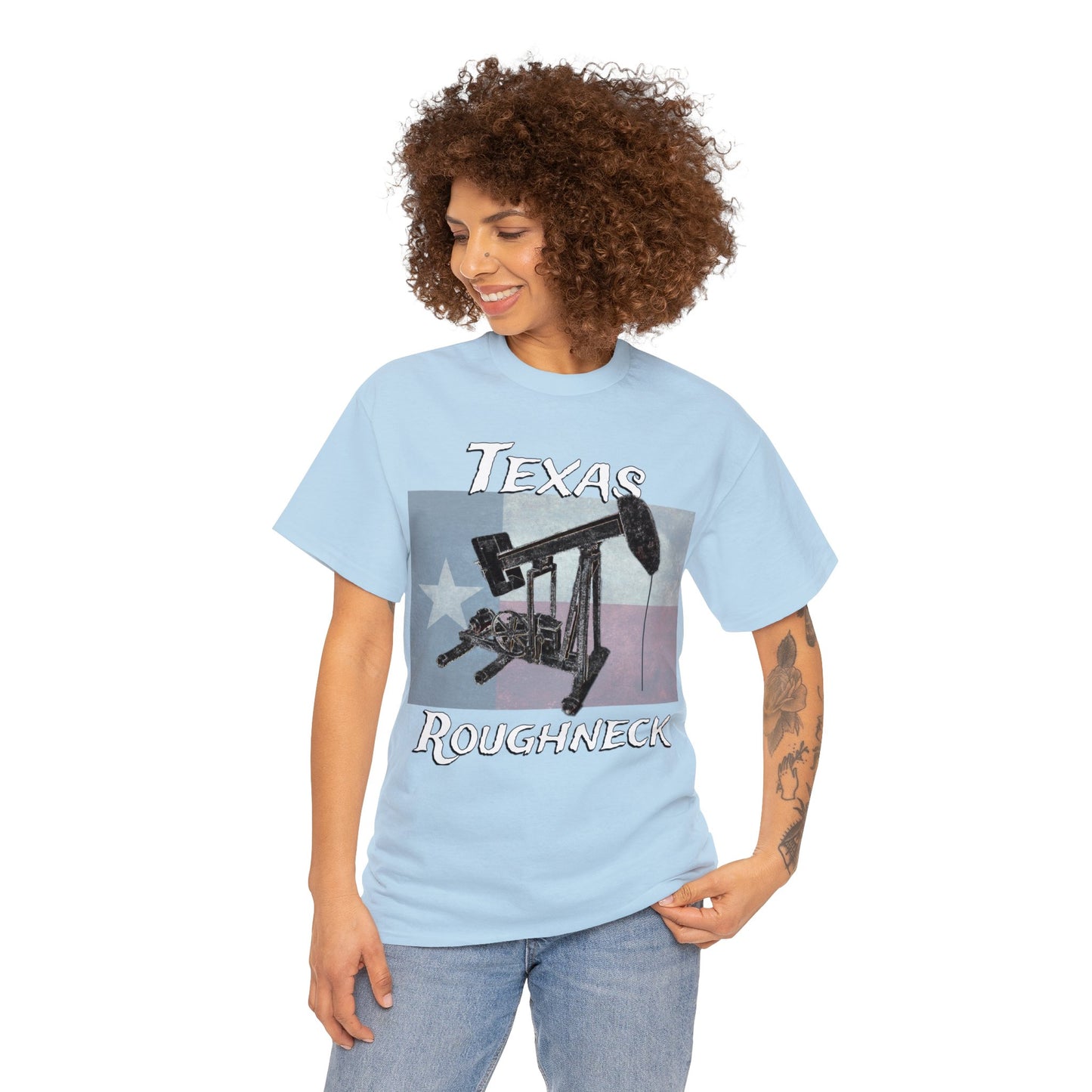 Texas Oil Worker, Rough Neck, Pump Jack Heavy Cotton Tee