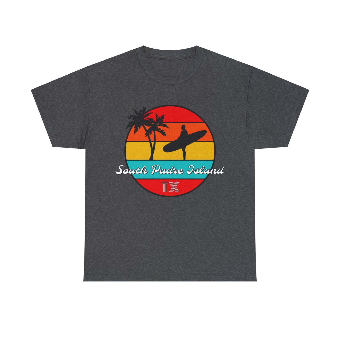 South Padre Island Texas, South Padre Surfer, Palm Trees Heavy Cotton Tee