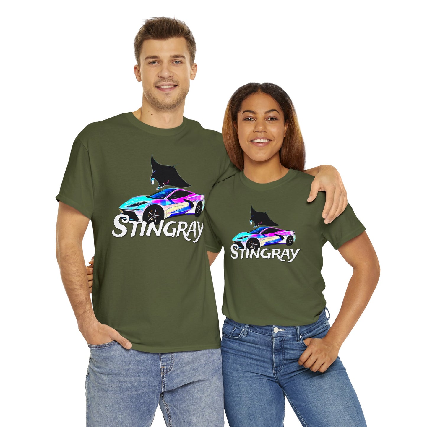 Sting Ray Car, Vette, Stingray Sports Car American Automobile Heavy Cotton Tee