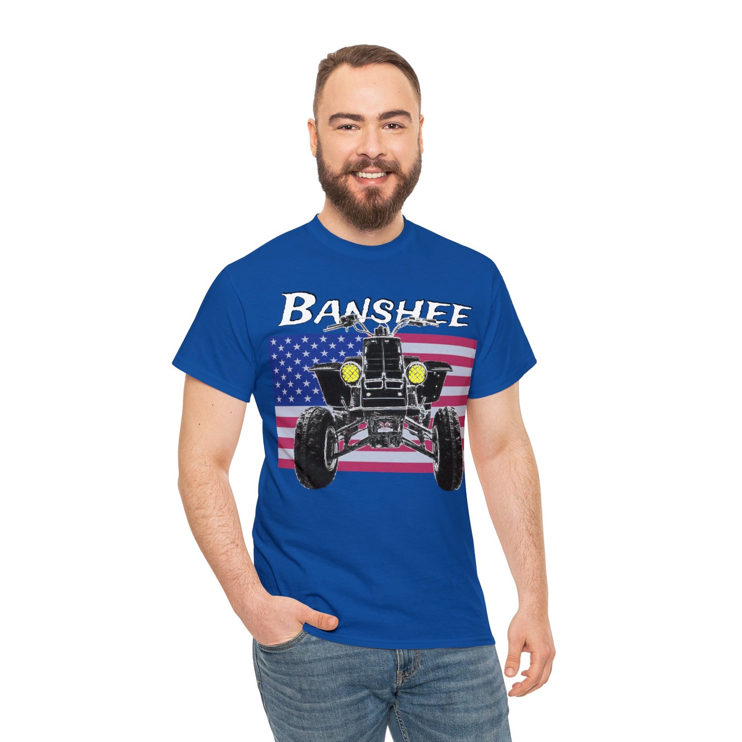 Banshee Quad ATV, Banshee Four Wheeler, Quad Bike American Flag Heavy Cotton Tee