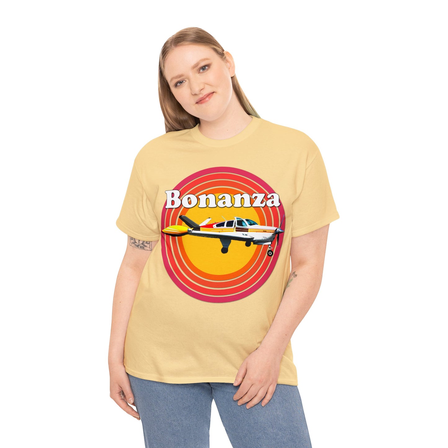 Vintage Bonanza Airplane, 1970s Private Airplane, Turbo Prop Aircraft Heavy Cotton Tee