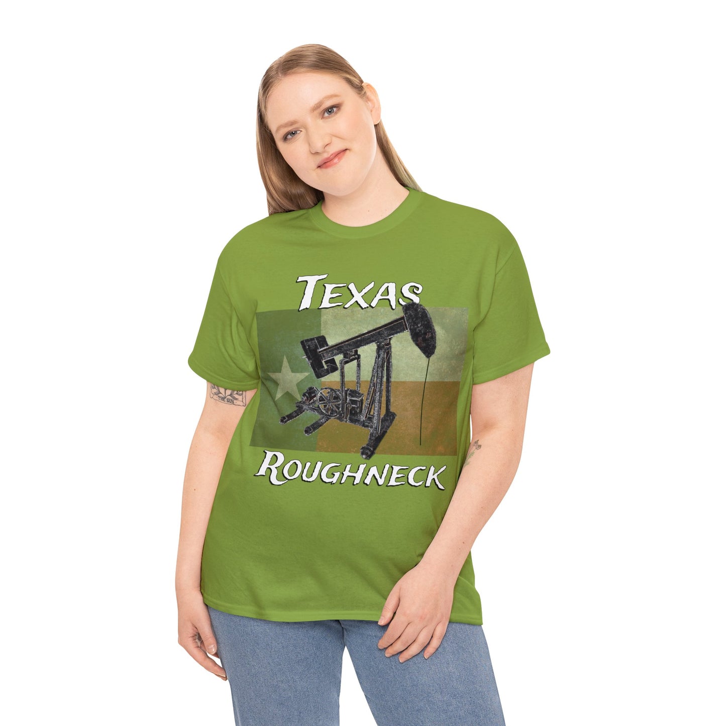 Texas Oil Worker, Rough Neck, Pump Jack Heavy Cotton Tee